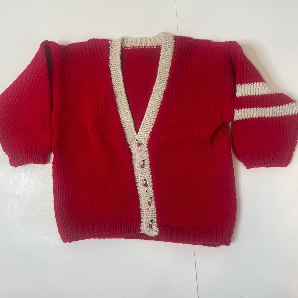 Handmade Boys V-Neck cardigan with Nutcracker Buttons Sz M/L